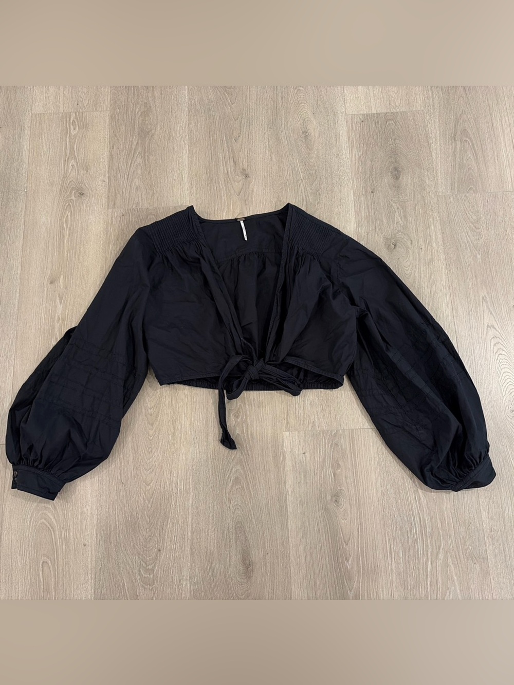 Free People Black Balloon Sleeves Women's Top with Tie